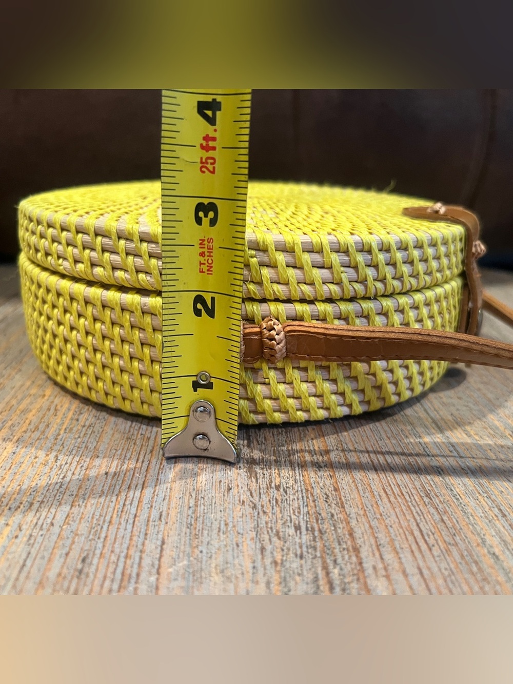 Boho Round Rattan Crossbody Bag Purse yellow Blue Bali Wicker Straw Beach/Summer - Picture 12 of 12